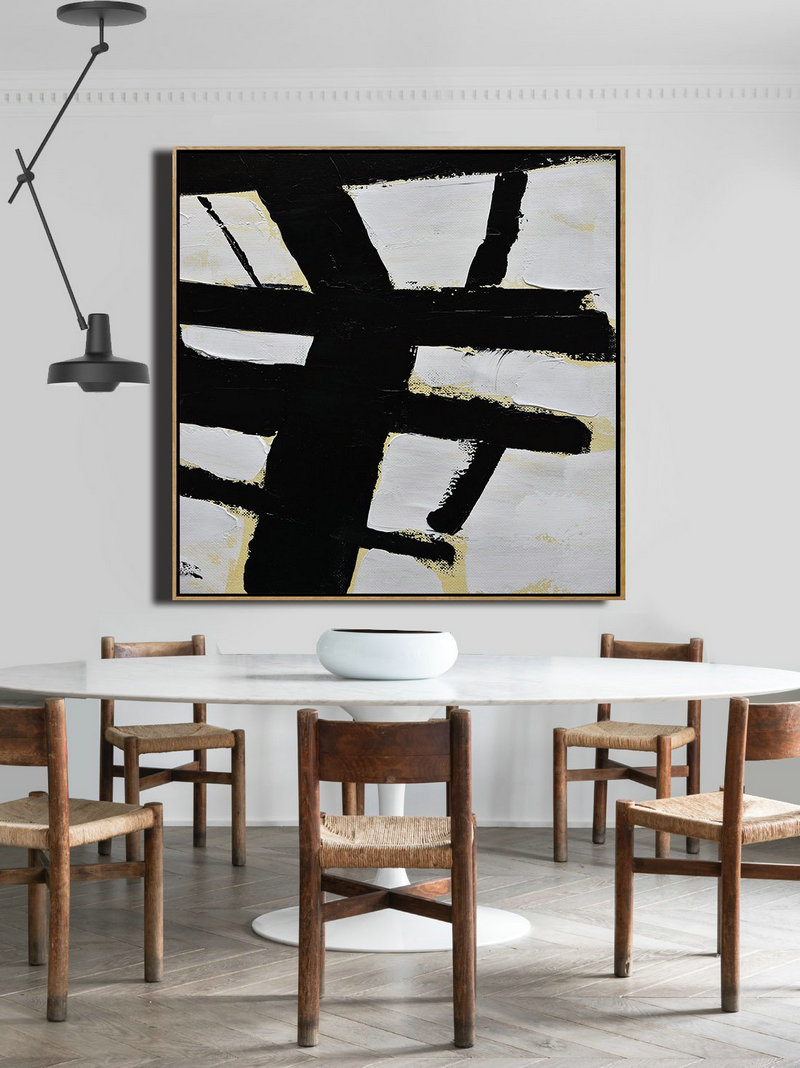 Extra Large Acrylic Painting On Canvas,Handmade Minimal Art Palette Knife Canvas Painting, Black White Beige - Large Oil Canvas Art